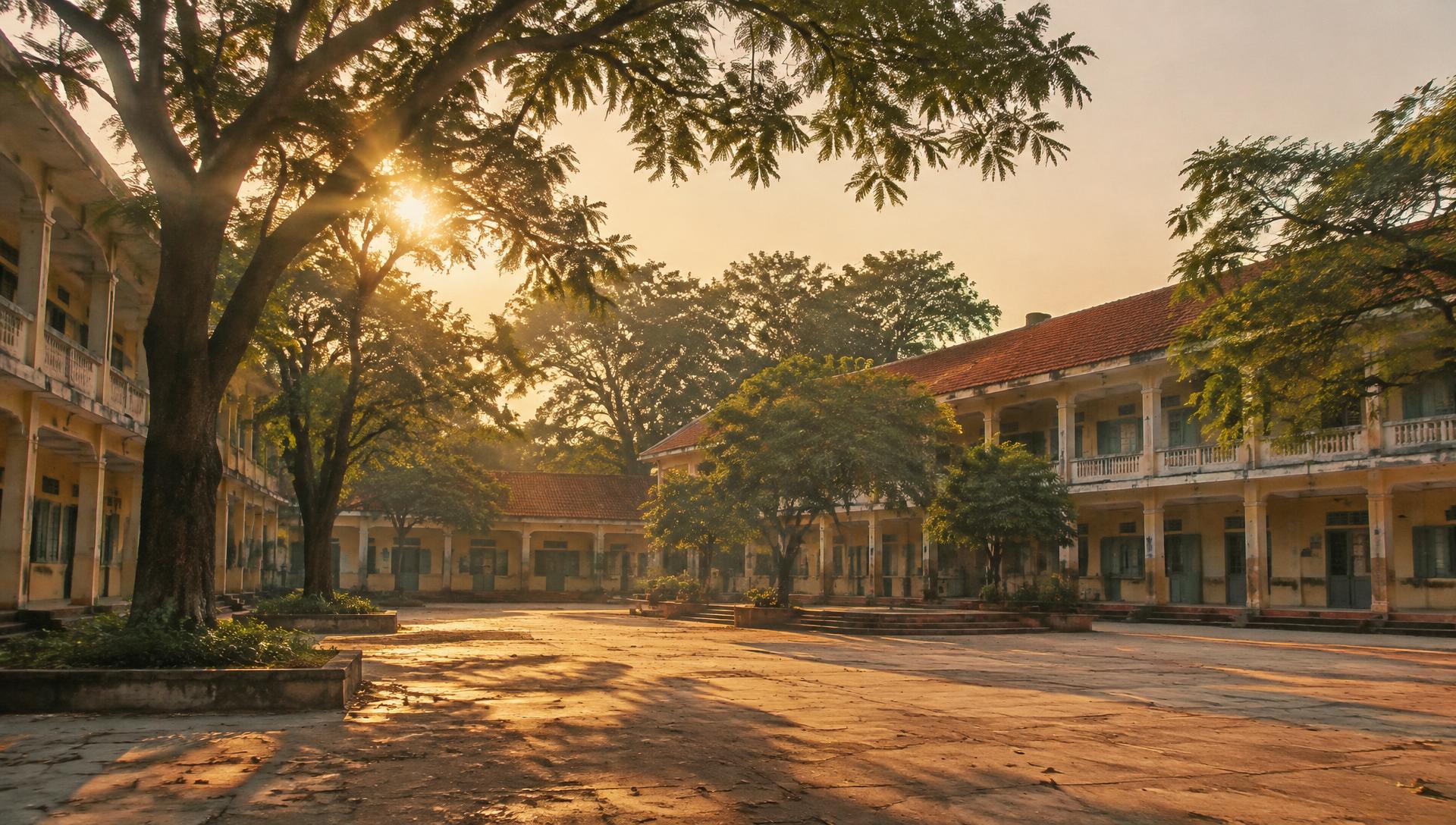 Sân trường THPT Ninh Giang trong ánh nắng chiều